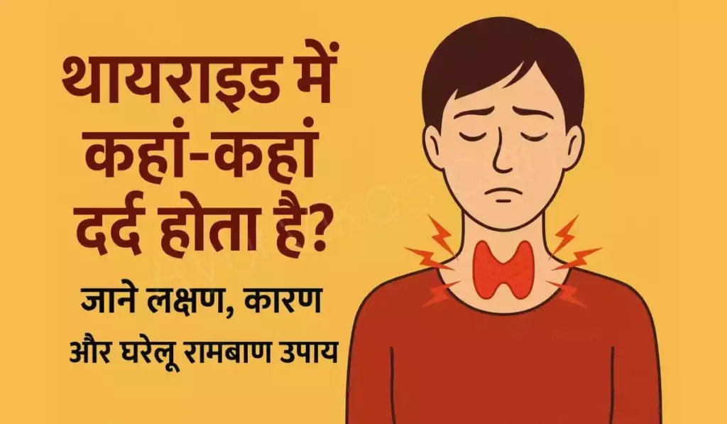 थायराइड दर्द की जगहें और लक्षण दिखाती हिंदी छवि